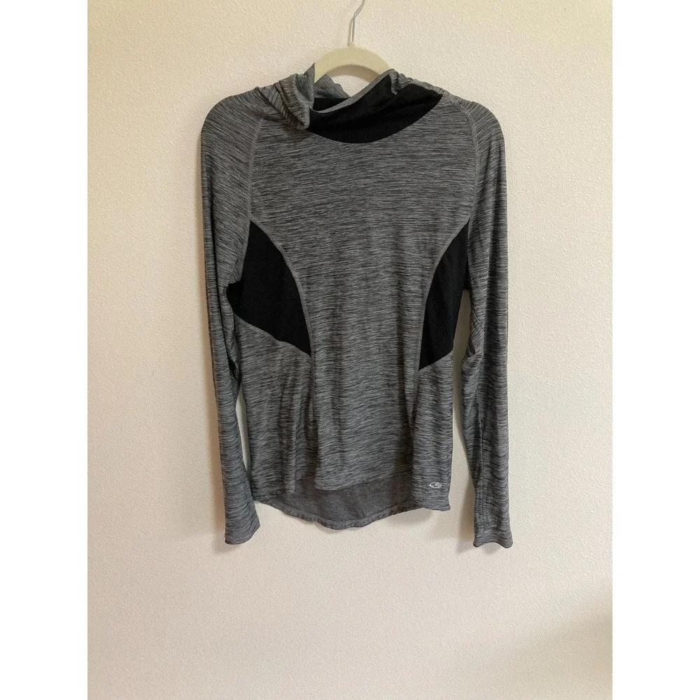 Champion Duo Dry Hooded Gray Pullover Shirt Women Size Small‎ Long Sleeve Pocket